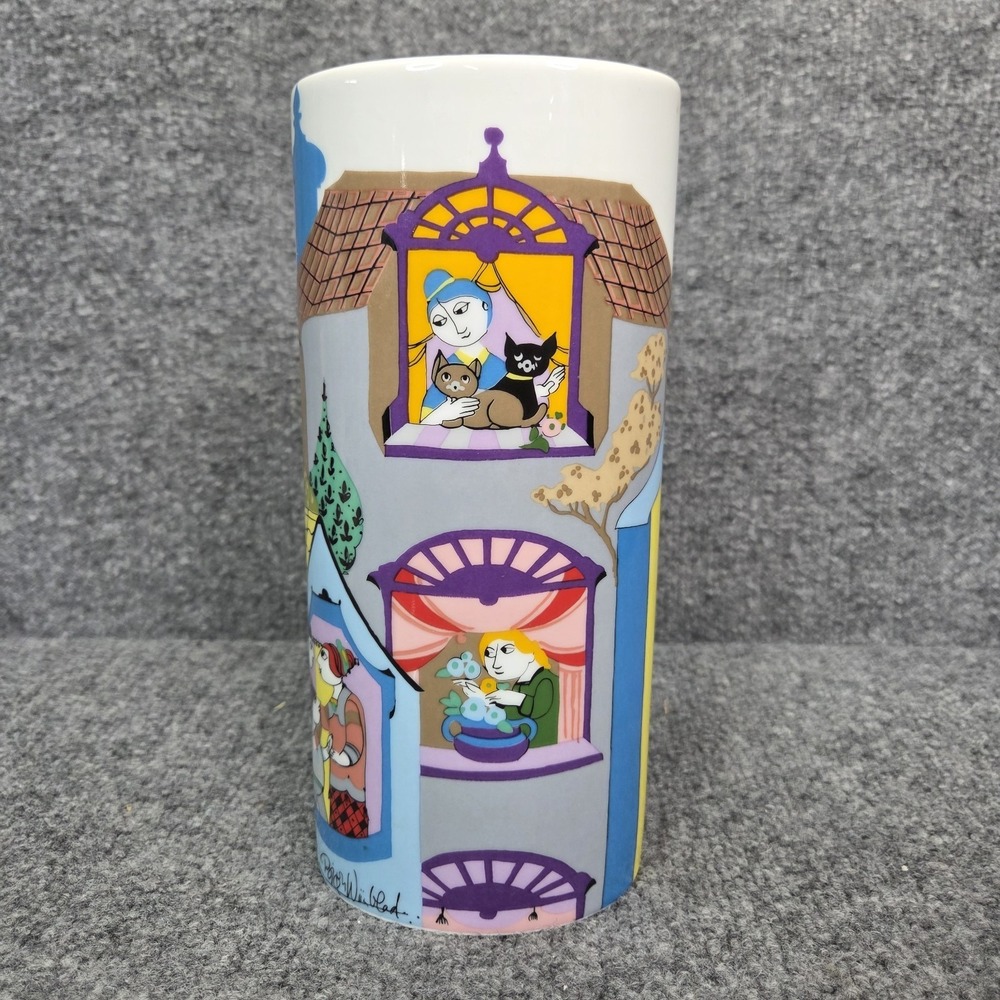 ROSENTHAL Signed BJORN WIINBLAD‎ "Scenes From a Window" Porcelain Art Vase 9.5"